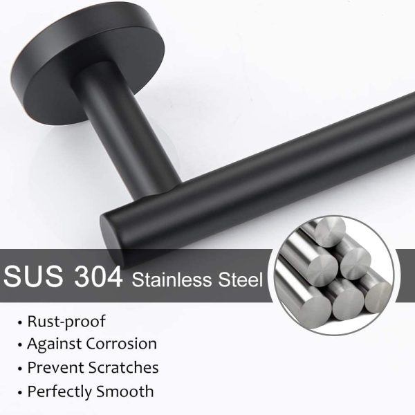 4-Piece, Stainless Steel Bathroom Hardware Set Black Wall Mounted Bathroom Accessories Set- 20''Towel Bar,Toilet Paper Holders and 2 Robe Hooks, Matte Black,Q2D-P4BK - Image 2