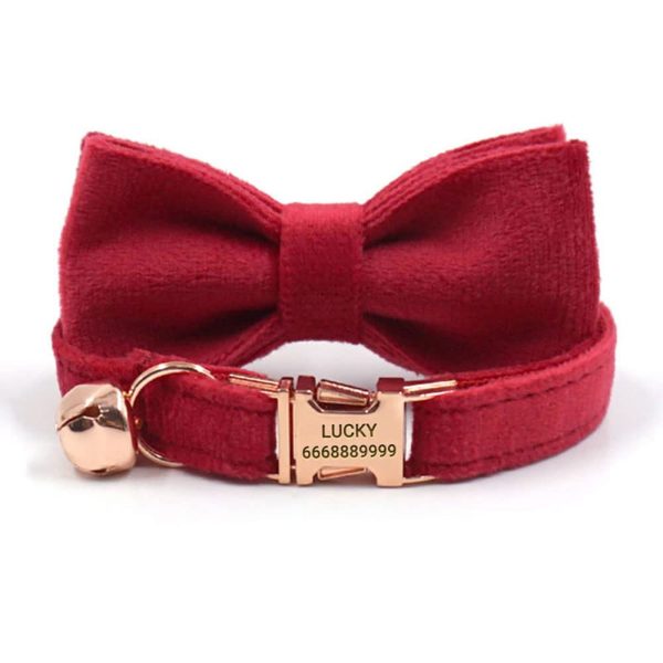 PETDURO Personalized Handmade Velvet Cat Collars with Bells & Name Engraved Metal Buckle Customized for Cute Girl Cats and Boy Cats (S (6.3"-10.23"), Red Velvet Rose Gold Buckle) - Image 7