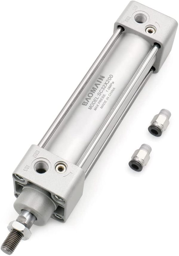 Baomain Pneumatic Air Cylinder SC 32-200 32mm Bore 200mm Stroke Screwed Piston Rod Dual Action