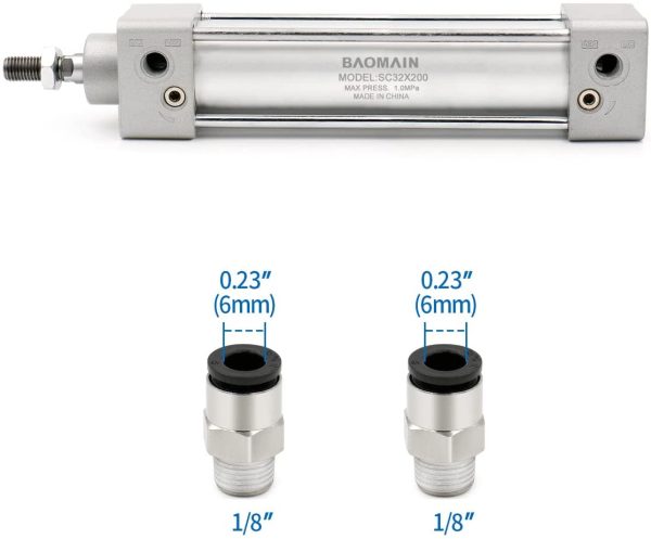 Baomain Pneumatic Air Cylinder SC 32-200 32mm Bore 200mm Stroke Screwed Piston Rod Dual Action - Image 6