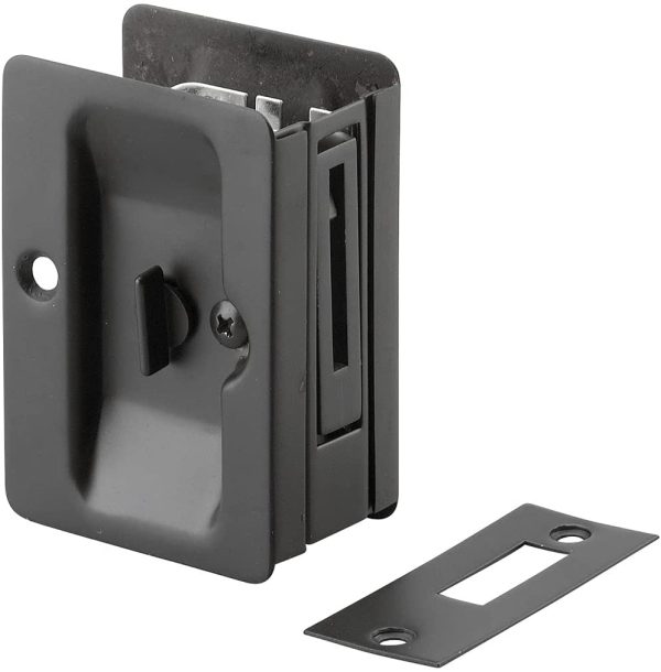 1701FBPSBC Onward Pocket Door Pull with Privacy Lock, 3-7/32 in (82 mm), Rectangular, Black - Image 2