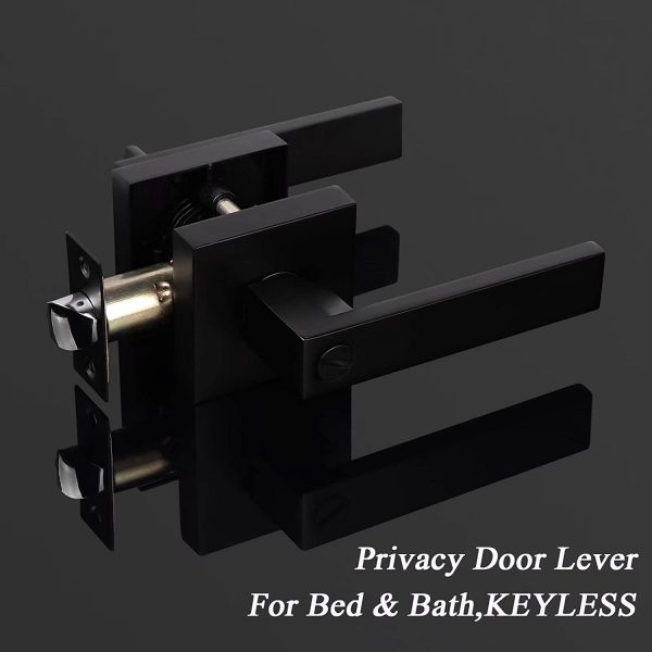 1 Pack  Square Door Lever Privacy Door Lock Handleset Keyless Lockset Door Knobs Storage Room Bathroom Set No Key in Black DL01-BK-BK - Image 6