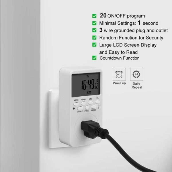 Outlet Timer, Digital Programmable Timer,  7 Day Weekly Heavy Duty Smart Indoor Timer for Electric Outlets, Wall Timer Switch Grounded - Image 6