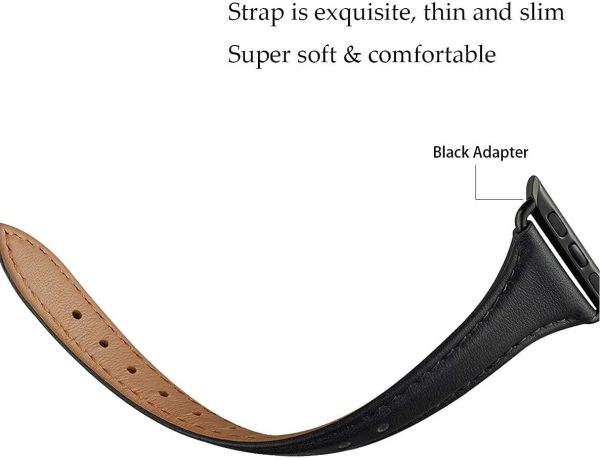 WFEAGL Leather Bands Compatible with Apple Watch 38mm 40mm 41mm 42mm 44mm 45mm, Top Grain Leather Band Slim&Thin Replacement Wristband for iWatch Series 7/6/5/4/3/2/1 (Black Band+Black Connector, 38mm 40mm 41mm) - Image 4