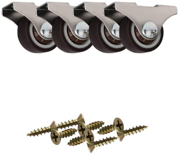 1" Small Fixed Caster Wheels Without Brakes + Screws - 90Lbs - Low Profile Castor Wheels - Set of 4 No Floor Marks Silent Casters - Mini Wheels for Cart