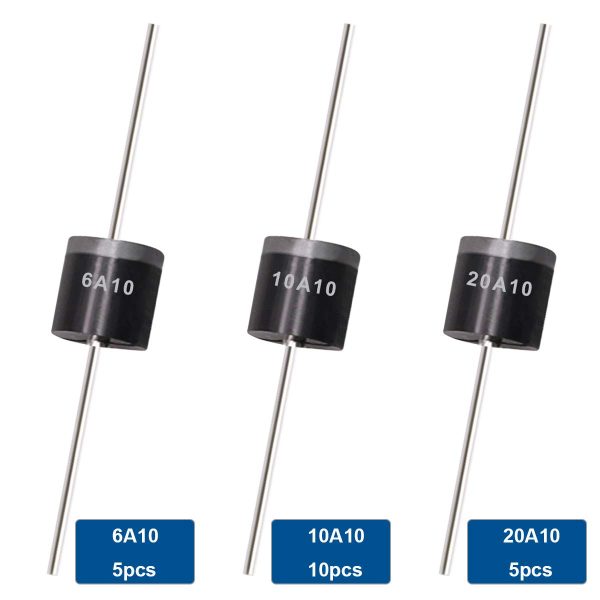 Tnisesm 20 Pcs 6A10, 10A10, 20A10 Rectifier Diode Kit 1000 Volt Electronic Silicon Diodes 6A10-10A10-20A10 - Image 4