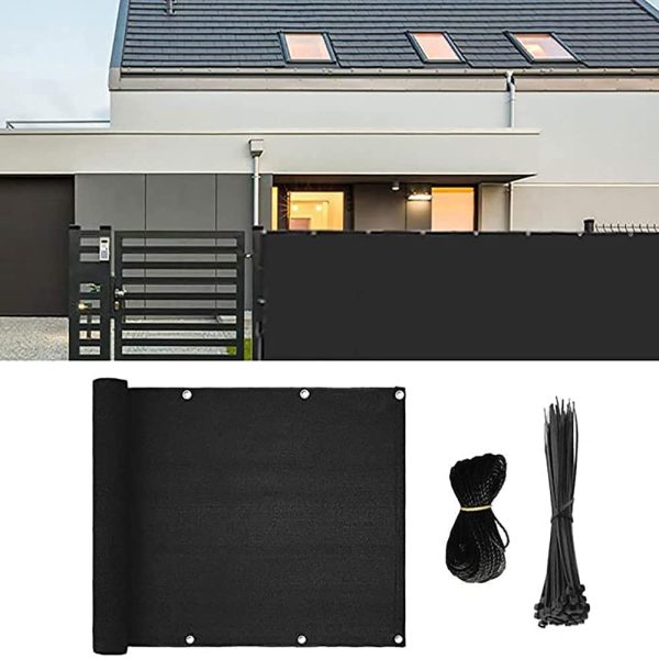 Balcony Privacy Screen Cover Weather Resistant Black UV Protection Balcony Shield Cover with Cable Ties & Ropes (Black) - Image 5