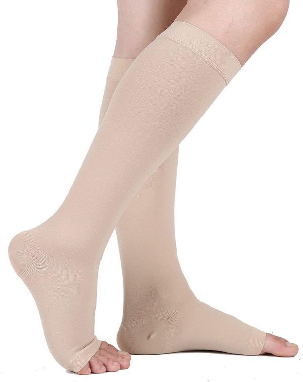 Compression Socks, 2 Pairs, 20-30 mmHg Graduated Knee-Hi Compression Stockings for Unisex, Open Toe, Opaque, Support Hose for DVT, Pregnancy, Varicose Veins, Relief Shin Splints, Beige S - Image 7