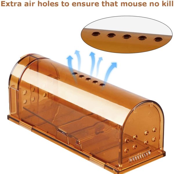 2 Pack Original Mouse Trap, Humane Live Mice Trap Easy to Set, Reusable Durable and Kids & Pets Safe, Rat Traps for Indoor/Outdoor Use, for Mice Small Rodent ??Brown - Image 3