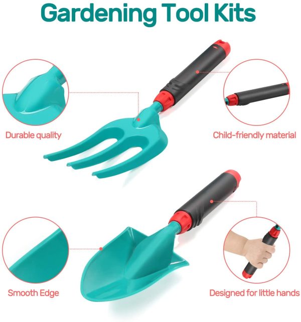 CUTE STONE Kids Gardening Tool Set,Garden Toys with Wheelbarrow,Watering Can,Gardening Gloves,Hand Rake,Shovel,Trowel,Double Hoe,Apron with Pockets,Outdoor Indoor Toys Gift for Kids Toddler Boys Girls - Image 5