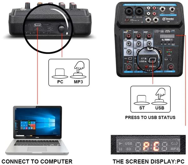 D Debra M4 Mini Audio Mixer Mixing Console Mixer Sound 4 Channel with Sound Board USB Bluetooth Audio Interface 48V Phantom Power Mixer Use for DJ Studio PC Recording Singing Webcast Party - Image 6