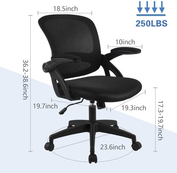 Office Chair,  Ergonomic Desk Chair with Lumbar Support and Adjustable Height Swivel Computer Chair with Flip-up Arms for Conference Room - Image 5