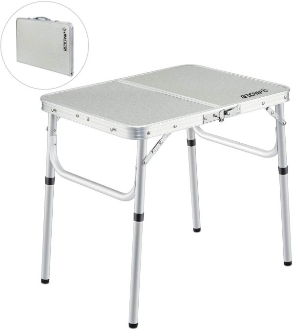 Small Folding Camping Table Portable Adjustable Height Lightweight Aluminum Folding Table for Outdoor Picnic Cooking, White 2 Foot - Image 5