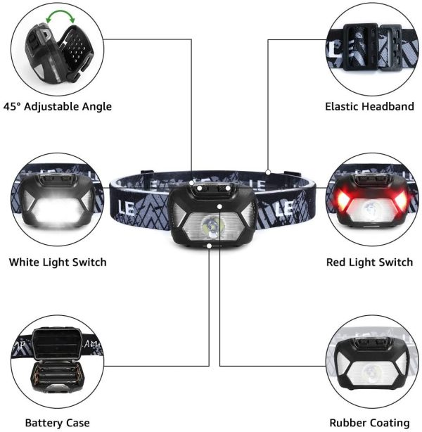 D Headlamp, Super Bright Battery Operated Head Lamp, White & Red Light and 6 Lighting Modes, Compact and Lightweight, Waterproof Headlamp Flashlight for Camping Hunting Climbing Running Outdoor, 2 Packs - Image 5