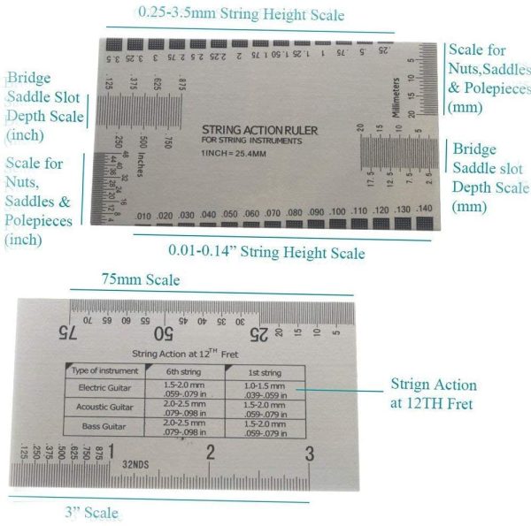Activists Gauge Luthier Tools 9 Understring Radius Gauge Luthier Tools, 32 Blades Feeler Gauge Dual,1 String Action Gauge Ruler, 2 Fingerboard Guards and 1 Grinding Stone - Image 2