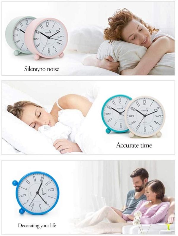 Super Silent 5 Colors Alarm Clock,Beep Wake Round Alarm Clock with Night Light,Battery Operated,Easy Set,Simple & Retro for Desk, Bedroom and Home Decoration(Creamy White) - Image 7