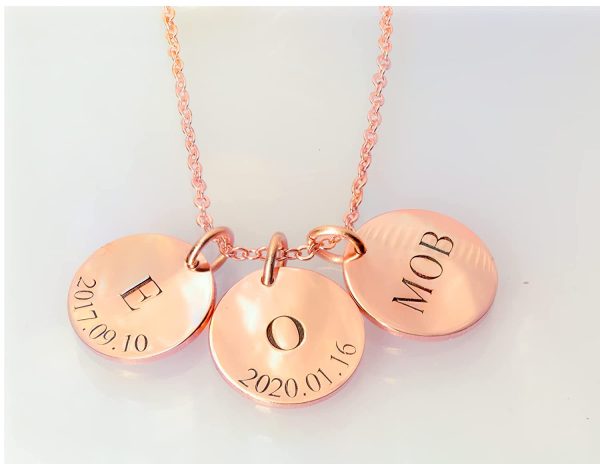 Personalized Engraved Initial A-Z Disc Pendant Necklaces with Initials & Date or Text 925 Sterling Silver/Copper Gift for Girl Women Mother's Day Gift - Image 5