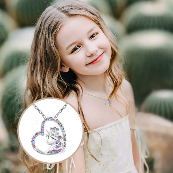 Unicorn Crystal Necklace Hypoallergenic Earrings Girls Toys Jewelry licorne Heart Pendant Earring Necklaces Girl Birthday Party Gifts for Daughter Granddaughter