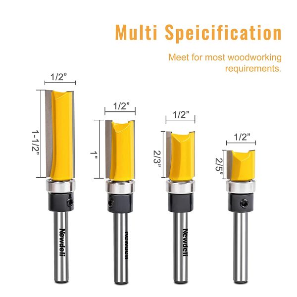 Pattern Flush Trim Router Bit Set, Newdeli Straight Cut Router Bit with a Bearing Prevent Tear-Out, Template Guide Woodworking Milling Cutter Tool - Image 4