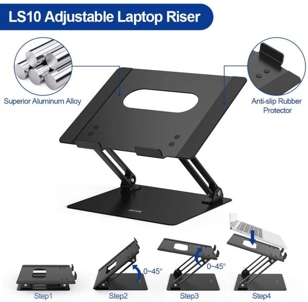 Besign LS10 Aluminum Laptop Stand, Ergonomic Adjustable Notebook Stand, Riser Holder Computer Stand Compatible with Air, Pro, Dell, HP, Lenovo More 10-15.6" Laptops (Black) - Image 7