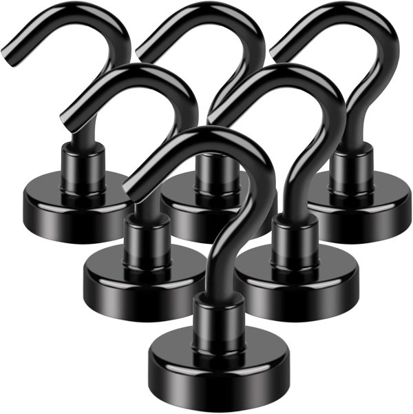 Black Magnetic Hooks, 22Lbs Strong Magnetic Hooks Heavy Duty with Epoxy Coating for Hanging, Kitchen, Office, Home and Garage etc- Pack of 6