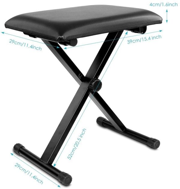 Kunova (TM) 3-Position Height Adjustment(16.5"/17.5"/19.5", 42cm/45cm/50cm) Black Folding Super-Stable and Durable Padded Keyboard Bench with X-Style Iron Legs - Image 3