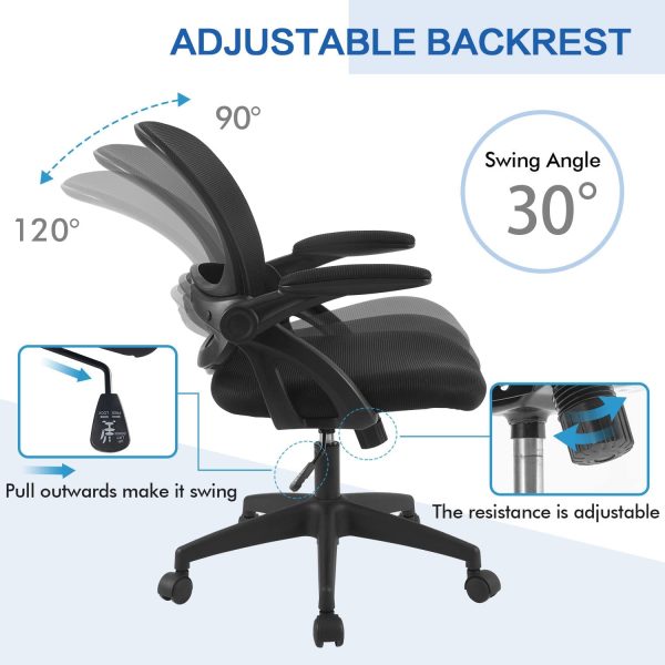 Office Chair,  Ergonomic Desk Chair with Lumbar Support and Adjustable Height Swivel Computer Chair with Flip-up Arms for Conference Room - Image 6