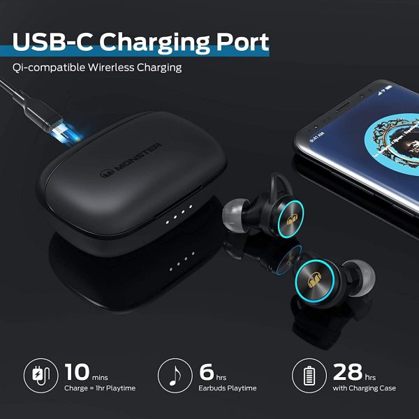 Wireless Earbuds, Bluetooth 5.0 IPX5 Waterproof Touch Control True Wireless Bluetooth Earbuds, USB-C Quick Charge/Wireless Charging, 28 Hours Playtime - Image 3