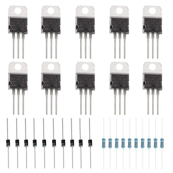 DAOKI 30pcs TIP120 60V 5A NPN Darlington Bipolar Power Transistor TO-220 3Pin for Arduino with 2.2k Ohm Resistors, 1N4001 DIODE - Image 9