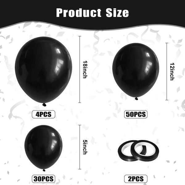 Black Balloons Pcs, 18 Inch 12 Inch 5 Inch Black Party Balloons, Matte Black Latex Balloons for Black Party Decorations Birthday Baby Shower Anniversary Bachelorette or Christmas Decorations - Image 4