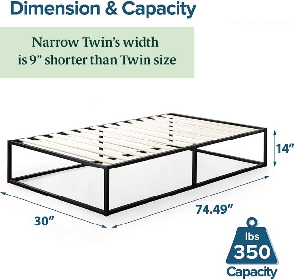 ZINUS Joseph 14 Inch Metal Platforma Bed Frame / Cot Size / 30" x 74.5" / Mattress Foundation / Wood Slat Support / No Box Spring Needed / Sturdy Steel Structure, Narrow Twin - Image 5