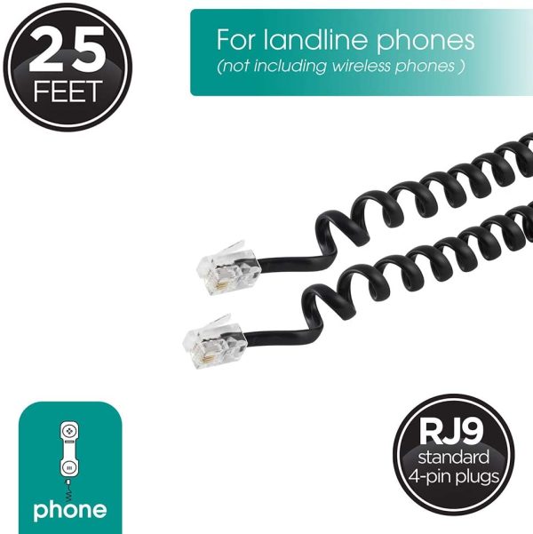 Power Gear Coiled Telephone Cord, 25 Feet, Phone Cord Works with All Corded Landline Phones, for Use in Home or Office, Black, 76139 (76139999) - Image 4