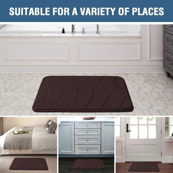 Memory Foam Coral Fleece Anti Slip Bathroom Mat Runner, Super Thick and Durable Dry Fast Water Absorbent Bath Rugs for Kitchen 17 inch by 24 inch - Set of 1, Brown Waved Pattern - Image 4