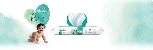 Pampers Baby Wipes, Aqua Pure 1X Pop-Top Water Sensitive Wipes, Hypoallergenic and Fragrance Free, 56 Count (Packaging May Vary)