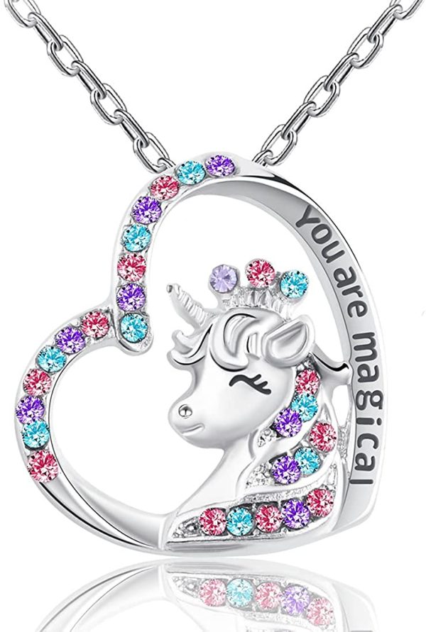 Unicorn Crystal Necklace Hypoallergenic Earrings Girls Toys Jewelry licorne Heart Pendant Earring Necklaces Girl Birthday Party Gifts for Daughter Granddaughter - Image 4