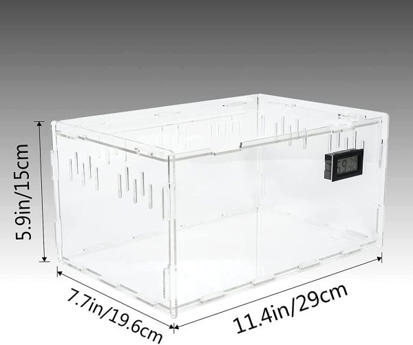 BETAZOOER Reptile Terrarium Aquarium Breeding Tank Acrylic Reptile Feeding Box with Temperature Hygrometer (11''x7.7''x5.9'') - Image 4