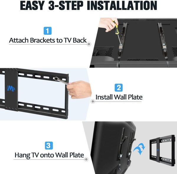 TV Wall Mount for Most 37-70" TVs, Tilting TV Mount Low Profile up to VESA 600x400mm and 132 LBS Loading, Fits 16", 18", 24" Studs, Easy for TV Centering and Space Saving MD2268-LK - Image 2