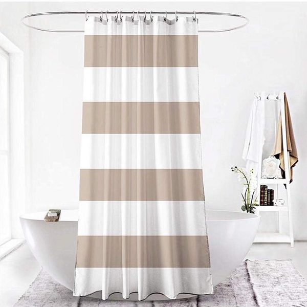 Jasion Shower Curtain Set Beige Tan Brown Stripes Waterproof Fabric Bathroom Curtains Home Bath Decor with 12 Hooks 72 X 72 Inches