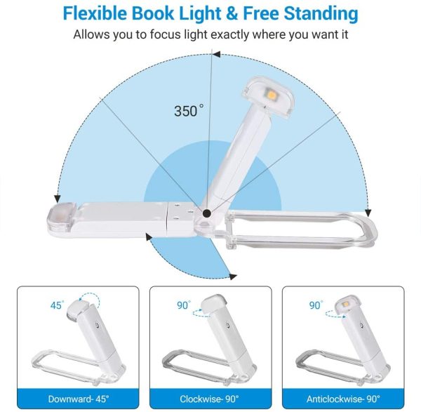 DEWENWILS USB Rechargeable Book Reading Light, Warm White, Brightness Adjustable for Eye-Protection, LED Clip on Book Lights, Portable Bookmark Light for Reading in Bed, White