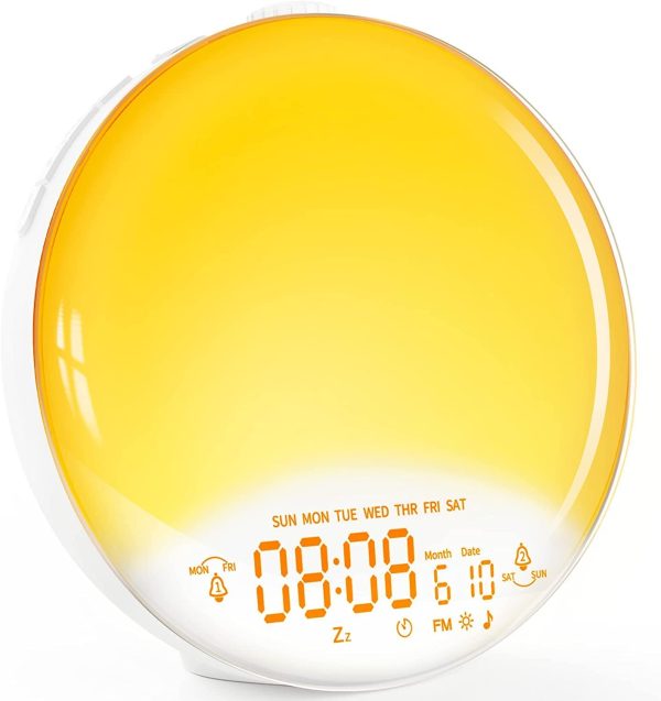 Wake Up Light, Sunrise Alarm Clock for Heavy Sleepers, 6 Colors & 4 Effects Night Light, with Dual Alarms, Sunrise Simulation, Sleep Aid & FM Radio/7 Natural Sounds/Snooze for Kids Adults Bedrooms [2022 New Version] - Image 7