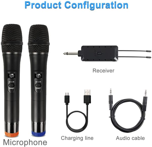 Wireless Microphone,  Karaoke Microphone with 192KHZ/24Bit, Professional UHF Cordless Dynamic Mic System, Rechargeable Receiver for Voice Amplifier, PA System, Meeting, Party, Church, Wedding.(Black) - Image 2