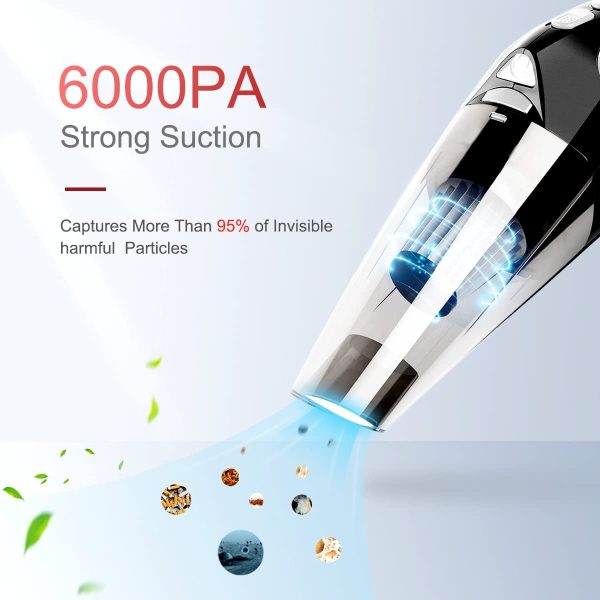 Car Vacuum Cleaner, 6000PA Handheld Vacuum Cleaner Corded with LED Light, Portable Vacuum Cleaner 2200mAh (Corded,Car Charger) - Image 3