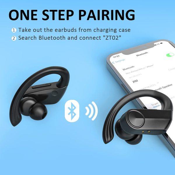 Wireless Earbuds Bluetooth Headphones, Bass Stereo Sports Bluetooth Earbuds with Microphone, IPX7 Waterproof/Sweatproof Earphones for Gym Running Workout, 30H Playback with Charging Case - Image 3