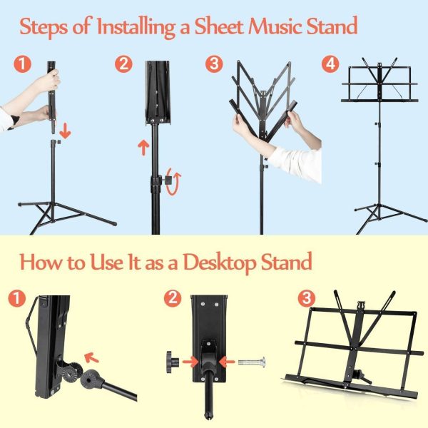 CAHAYA 2 in 1 Sheet Music Stand Folding Metal Dual Use Desktop Book Stand Lightweight Portable Adjustable with Carrying Bag Music Stand with Music Sheet Clip Holder CY0204 - Image 6