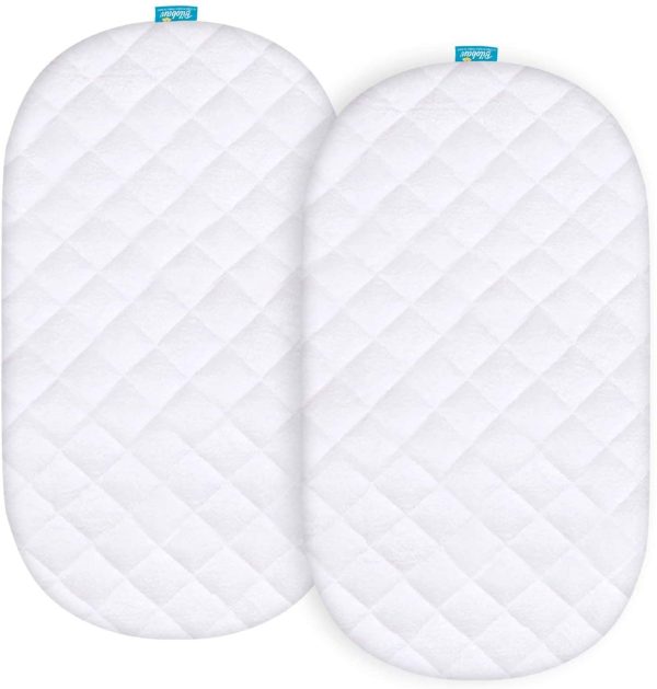 Biloban Waterproof Bassinet Mattress Pad Cover Quilted Compatible with Fisher-Price Soothing Motions Bassinet, Ultra Soft Bamboo Sleep Surface, Breathable and Easy Care, 2 Pack