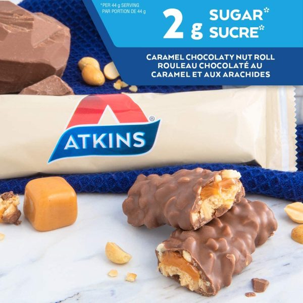 Atkins Snack Bars - Caramel Chocolaty Nut Roll, 2g Sugar, Keto-Friendly, High Fibre 5 count - Image 6