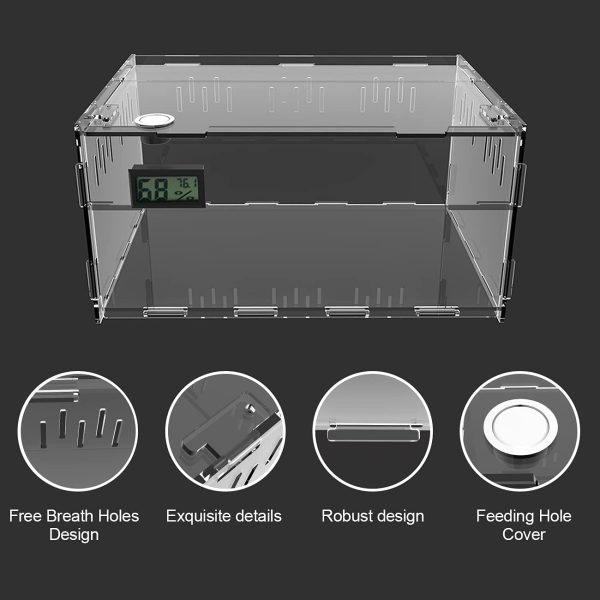 BETAZOOER Reptile Terrarium Aquarium Breeding Tank Acrylic Reptile Feeding Box with Temperature Hygrometer (11''x7.7''x5.9'') - Image 6