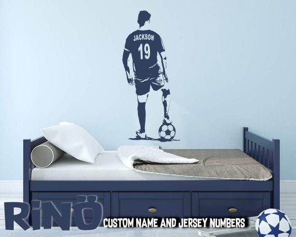 Soccer Wall Art - Custom Name Football Decal - Soccer football player Wall decor - silhouette vinyl sticker - Choose Name and Jersey Numbers - Image 2