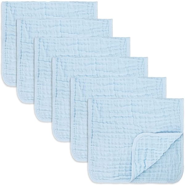 Muslin Burp Cloths 6 Pack Large 100% Cotton Hand Washcloths 6 Layers Extra Absorbent and Soft (Blue) - Image 6