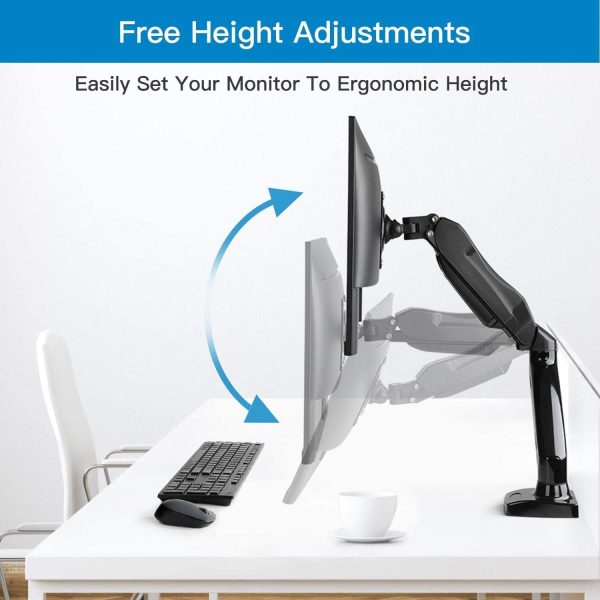 Single Monitor Desk Mount, Adjustable Monitor Mount Desk Stand, Monitor Stand with Clamp and Grommet Base - Fits 17 to 27 Inch LCD Computer Screen Monitors 4.4 to 14.3lbs - Image 3